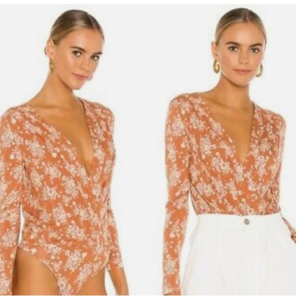 Free People Rust Floral Long Sleeve Bodysuit
